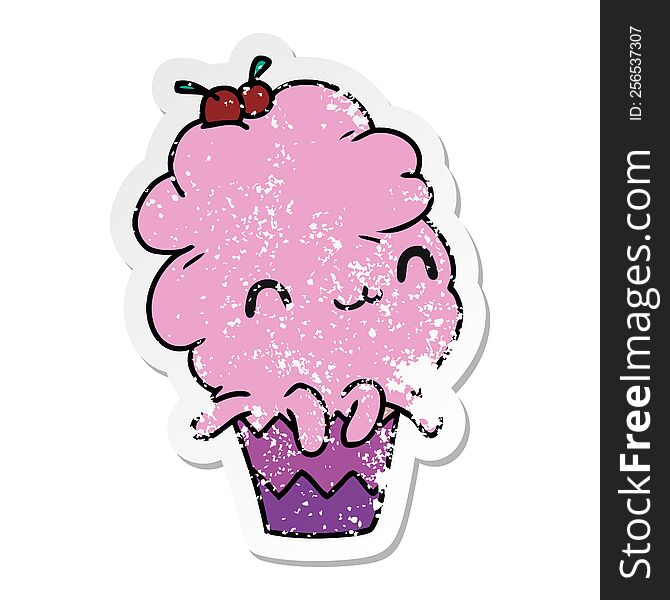 Distressed Sticker Cartoon Kawaii Octopus Cupcake