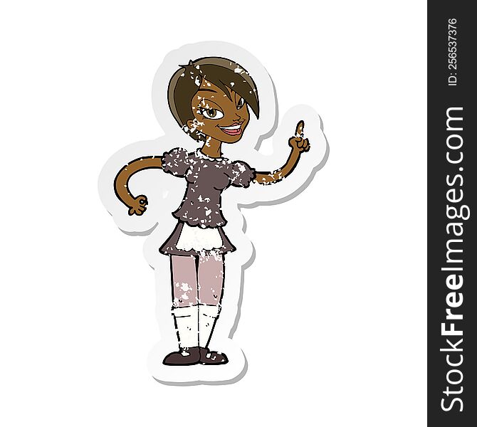 retro distressed sticker of a cartoon waitress taking order