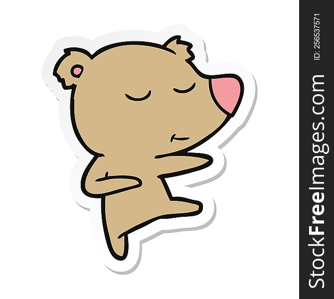 sticker of a happy cartoon bear dancing