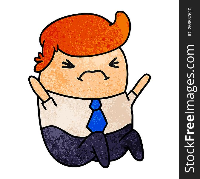 textured cartoon illustration of an angry kawaii business man. textured cartoon illustration of an angry kawaii business man