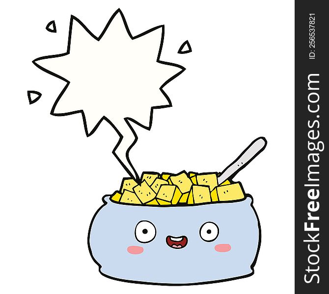 Cute Cartoon Bowl Of Sugar And Speech Bubble