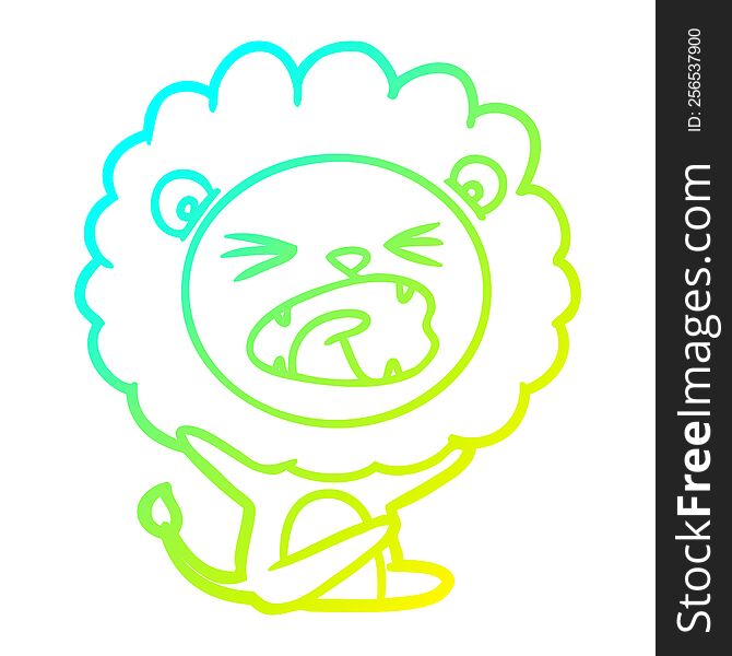 Cold Gradient Line Drawing Cartoon Lion Throwing Tantrum