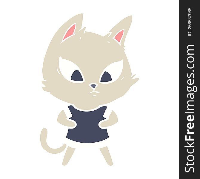 Confused Flat Color Style Cartoon Cat In Clothes