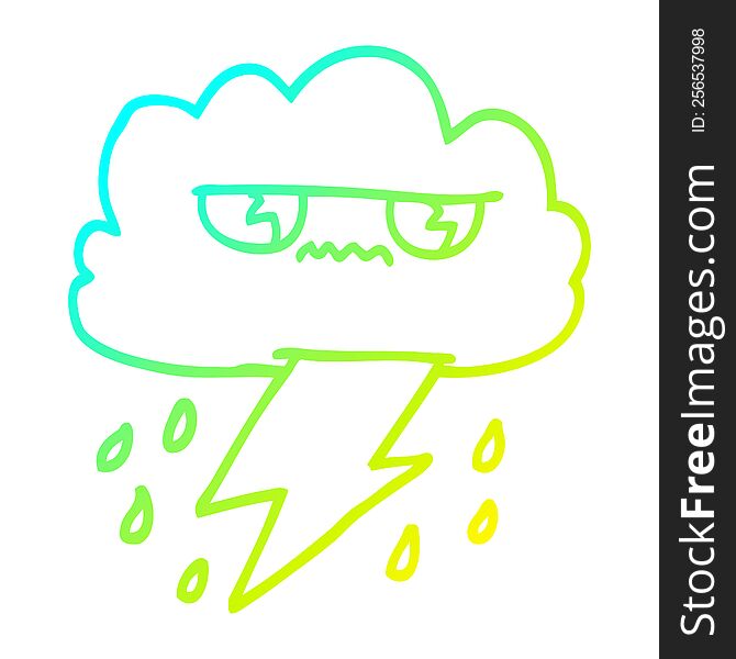 Cold Gradient Line Drawing Cartoon Thunder Weather Cloud
