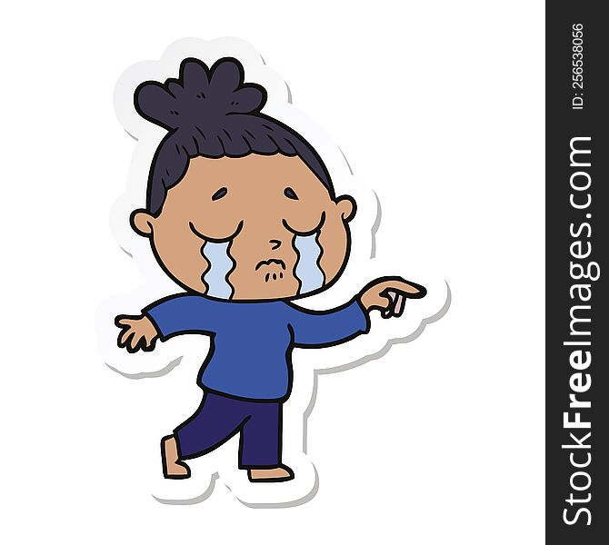 Sticker Of A Cartoon Crying Woman Pointing