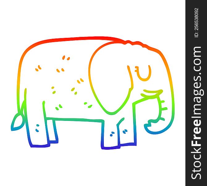 rainbow gradient line drawing of a cartoon elephant standing still