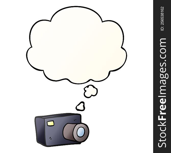 cartoon camera with thought bubble in smooth gradient style