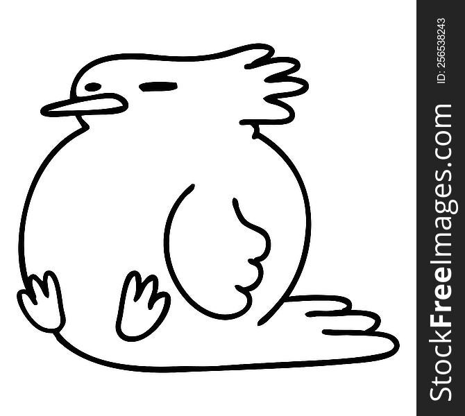line doodle of a funny bird in a strong wind