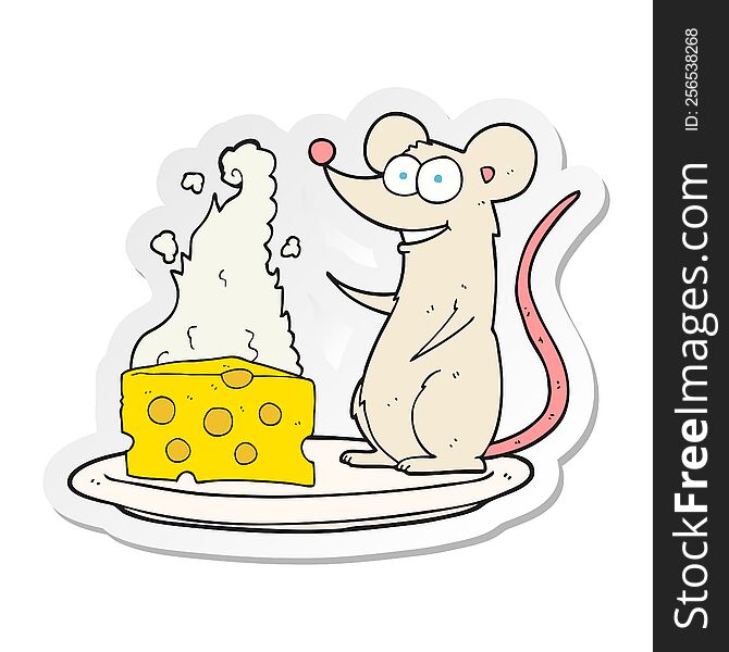 sticker of a cartoon mouse with cheese