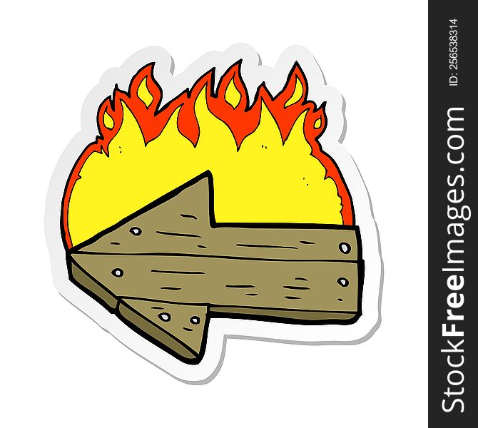 sticker of a cartoon burning direction arrow