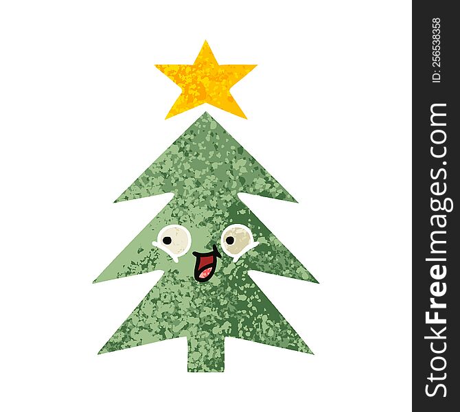 Retro Illustration Style Cartoon Christmas Tree