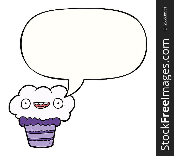 funny cartoon cupcake with speech bubble. funny cartoon cupcake with speech bubble