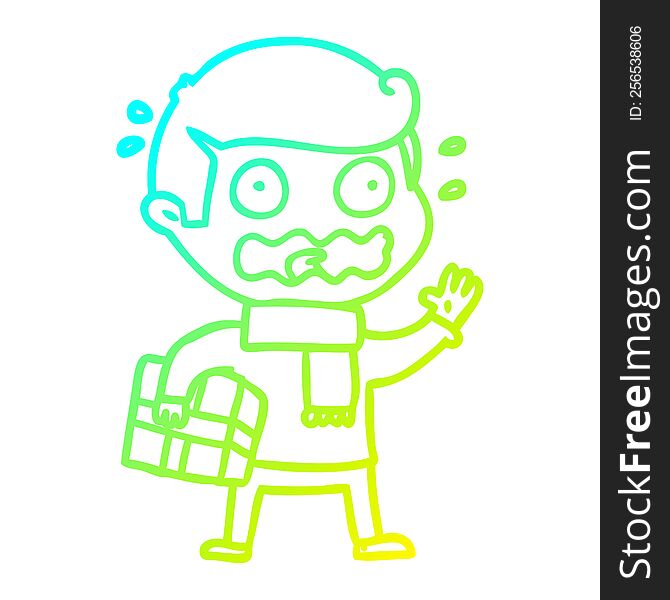Cold Gradient Line Drawing Cartoon Man Totally Stressed Out