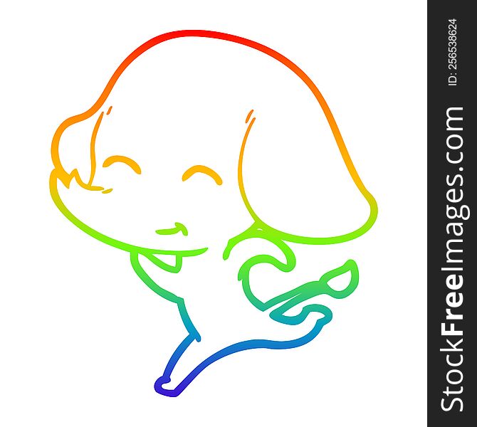 Rainbow Gradient Line Drawing Cute Cartoon Elephant Running
