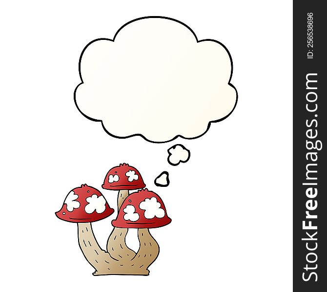 Cartoon Mushrooms And Thought Bubble In Smooth Gradient Style