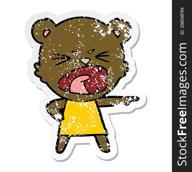 Distressed Sticker Of A Angry Cartoon Bear In Dress Shouting