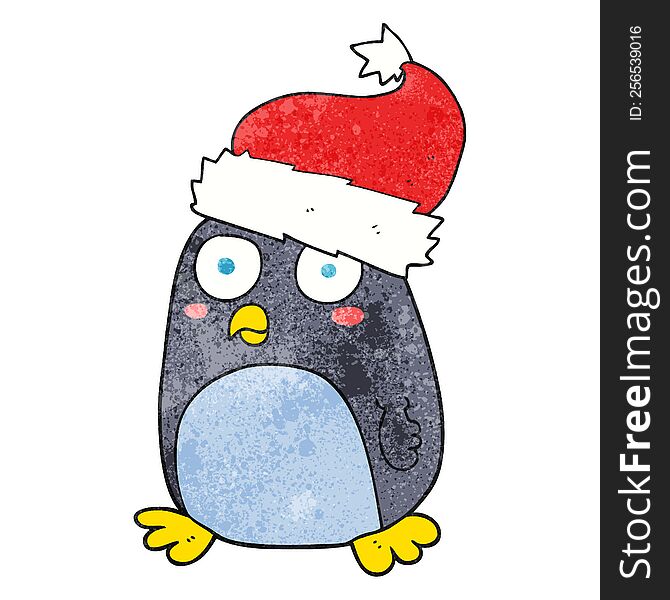 Textured Cartoon Penguin In Christmas Hat