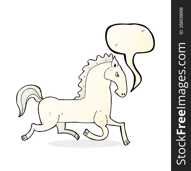 cartoon running white stallion with speech bubble