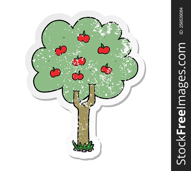 Distressed Sticker Of A Cartoon Apple Tree