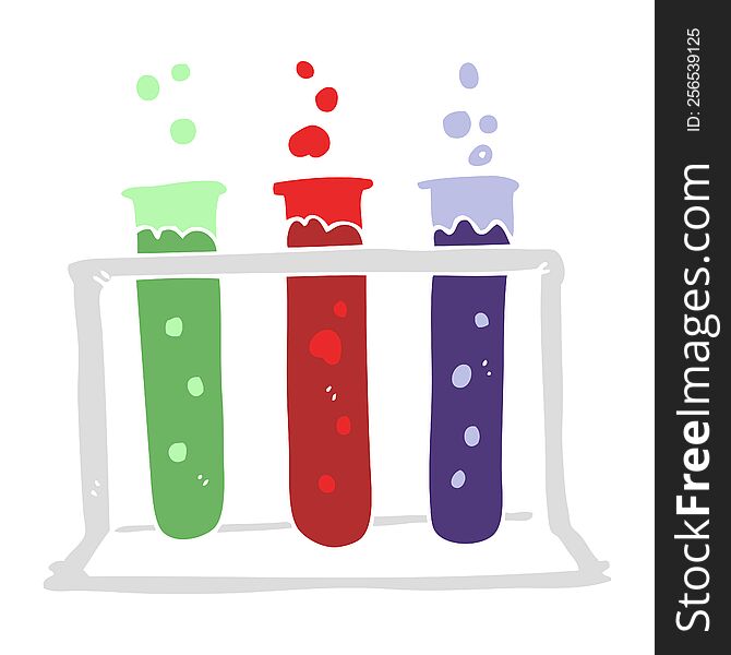 flat color illustration of rack of test tubes. flat color illustration of rack of test tubes