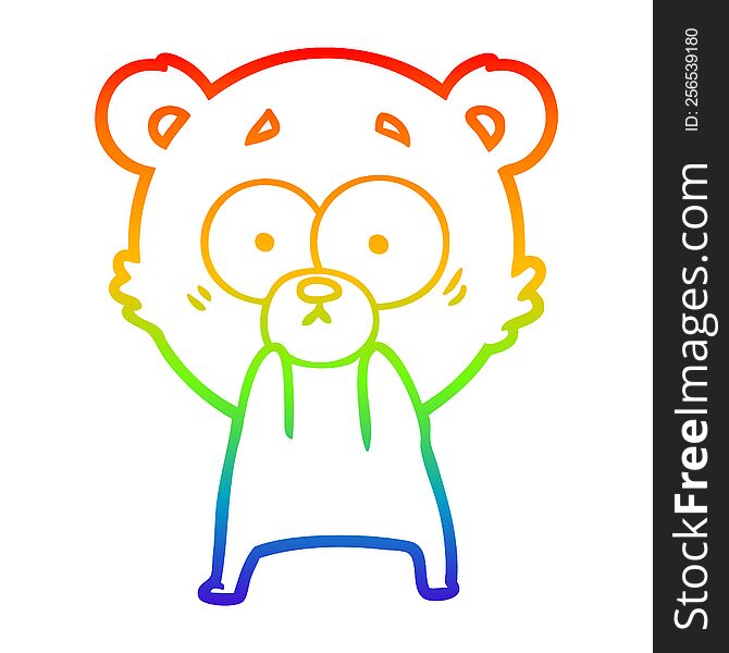 rainbow gradient line drawing of a anxious bear cartoon