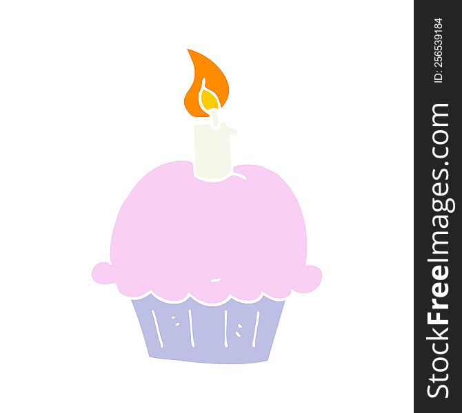 flat color style cartoon birthday cupcake