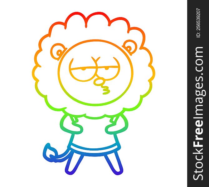 Rainbow Gradient Line Drawing Cartoon Bored Lion
