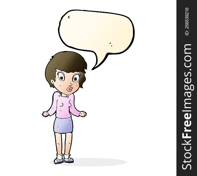Cartoon Woman Shrugging Shoulders With Speech Bubble