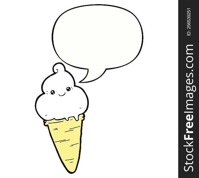 Cartoon Ice Cream And Speech Bubble