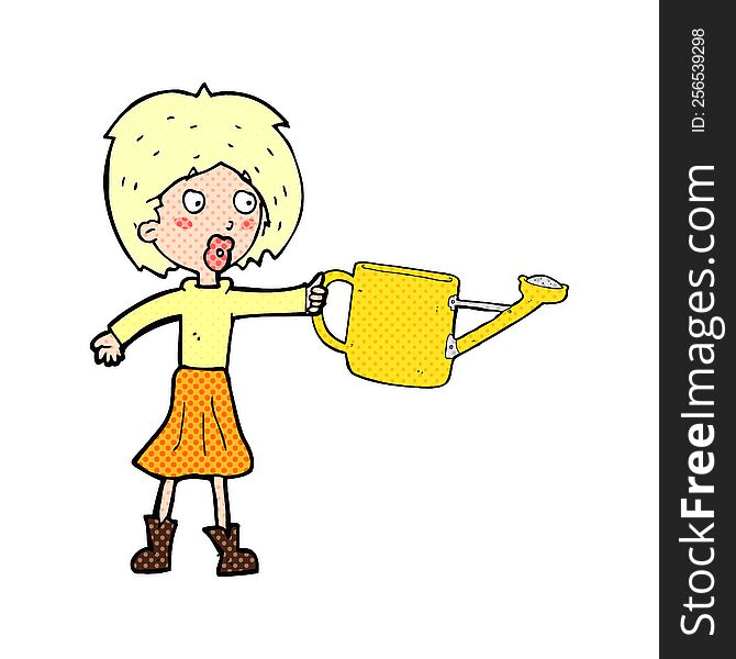 cartoon woman with watering can