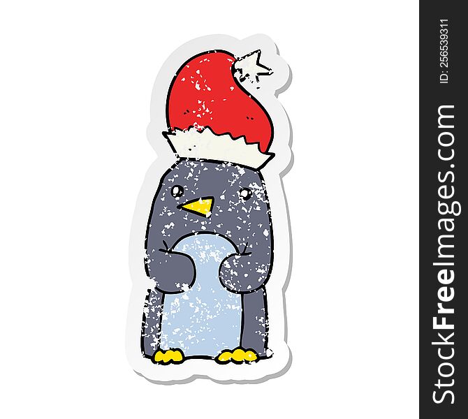 Distressed Sticker Of A Cute Christmas Penguin