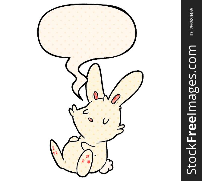Cute Cartoon Rabbit Sleeping And Speech Bubble In Comic Book Style
