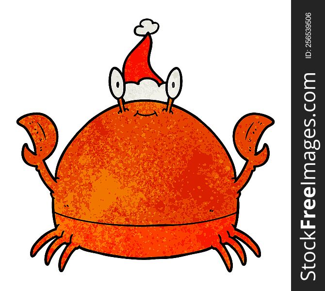 textured cartoon of a crab wearing santa hat