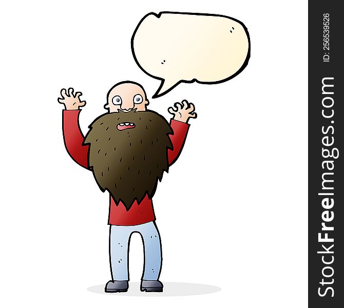 Cartoon Frightened Old Man With Beard With Speech Bubble