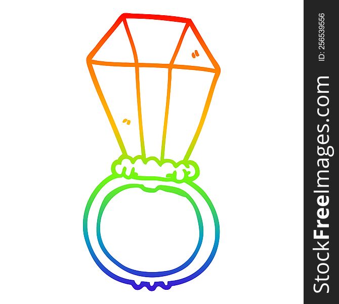 rainbow gradient line drawing of a cartoon engagement ring