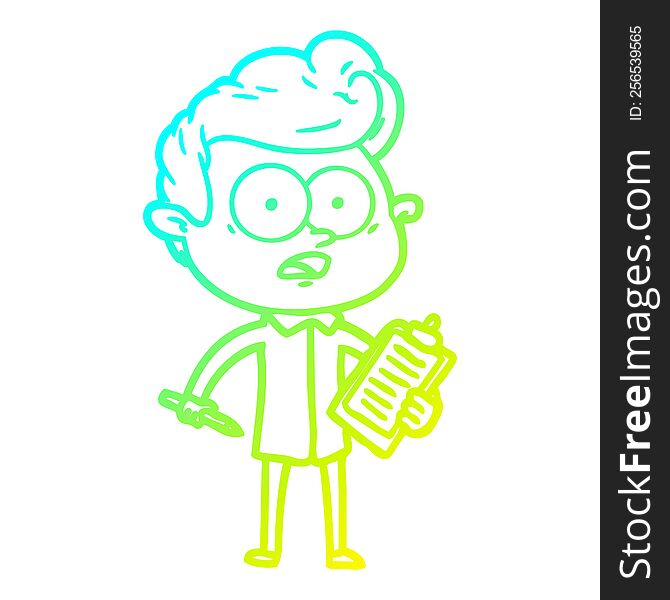 cold gradient line drawing of a shocked cartoon salesman