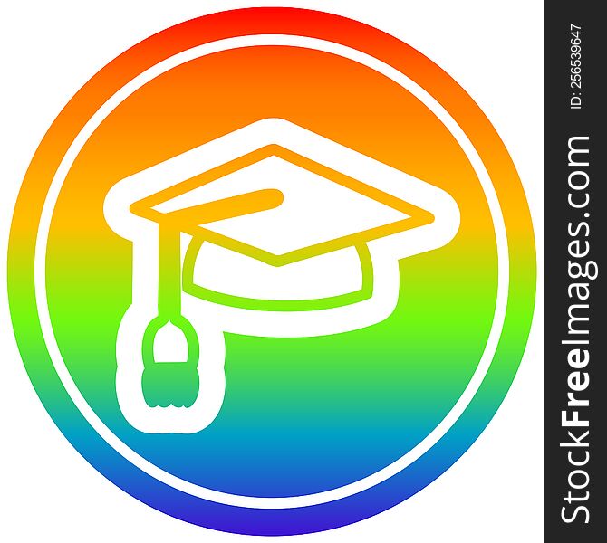 graduation cap circular icon with rainbow gradient finish. graduation cap circular icon with rainbow gradient finish