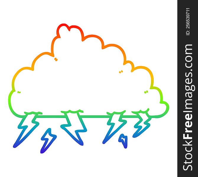 rainbow gradient line drawing of a cartoon thundercloud