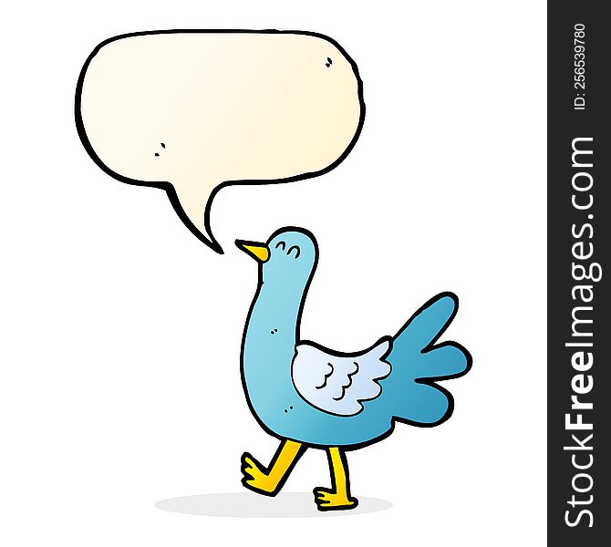 Cartoon Walking Bird With Speech Bubble