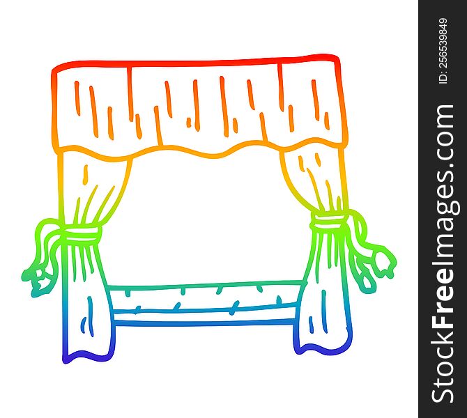 rainbow gradient line drawing of a cartoon stage curtains