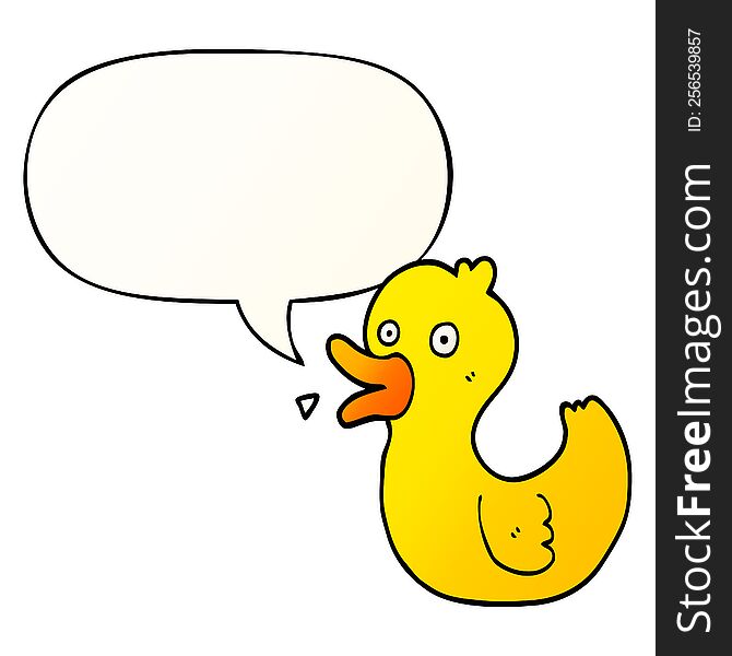 cartoon quacking duck with speech bubble in smooth gradient style