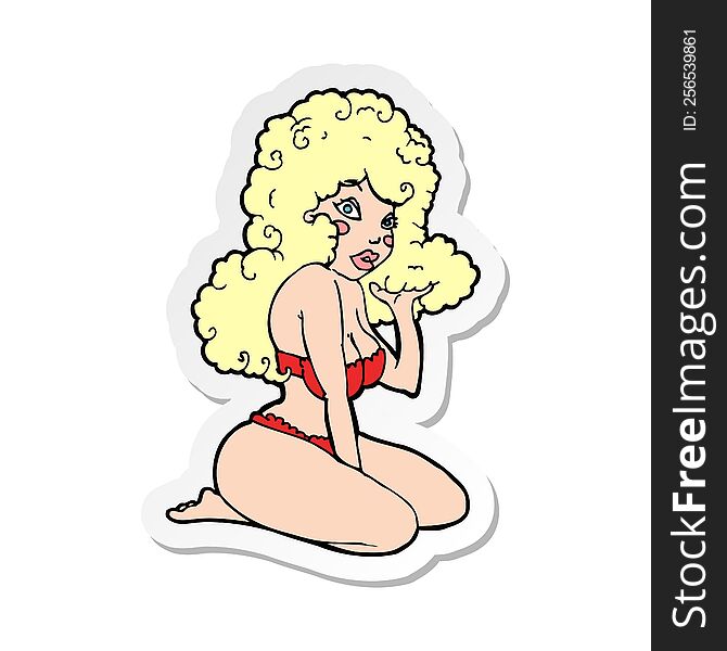 Sticker Of A Cartoon Pin Up Girl