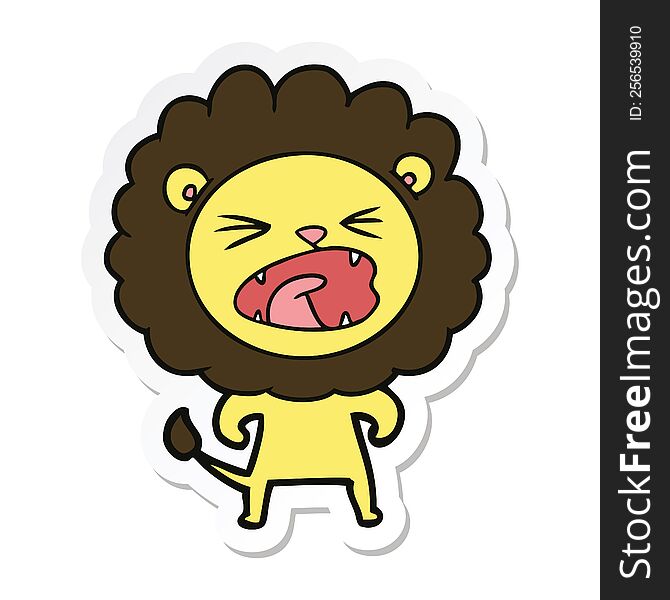 sticker of a cartoon angry lion