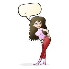 Cartoon Attractive Woman Looking Surprised With Speech Bubble Royalty Free Stock Photos