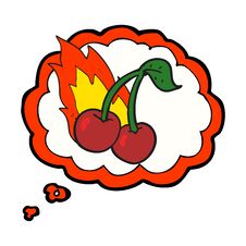 Thought Bubble Cartoon Flaming Cherries Royalty Free Stock Photo