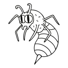 Quirky Line Drawing Cartoon Wasp Royalty Free Stock Photo