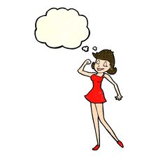 Cartoon Woman With Can Do Attitude With Thought Bubble Stock Images