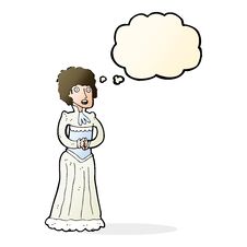 Cartoon Shocked Victorian Woman With Thought Bubble Stock Photo