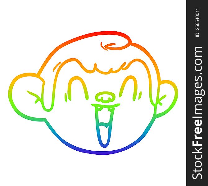 Rainbow Gradient Line Drawing Cartoon Monkey Face