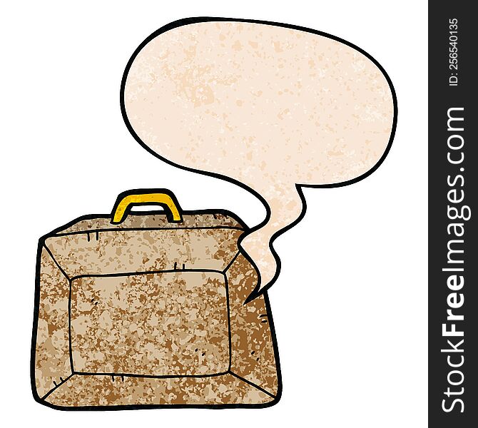 cartoon budget briefcase and speech bubble in retro texture style